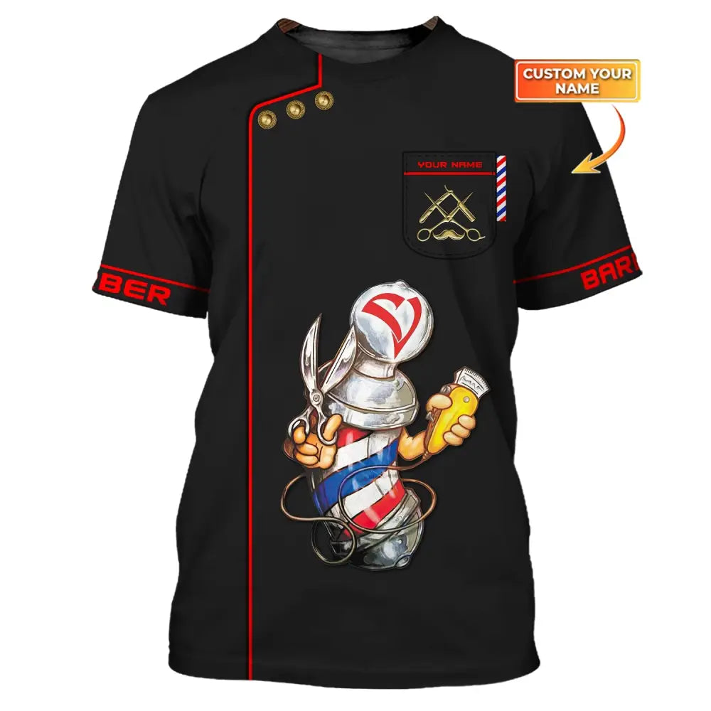 Unisex Shirt Custom Name Barber Hairstylist Apparel T-Shirt For Shop