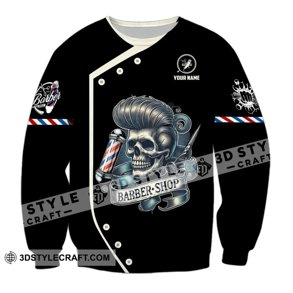 Unisex Shirt Custom Name Barber Polo Long Sleeve Shop Uniform / S T-Shirt