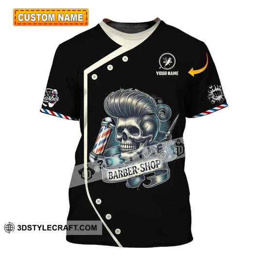 Unisex Shirt Custom Name Barber Polo Long Sleeve Shop Uniform T-Shirt