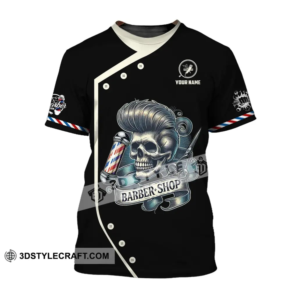 Unisex Shirt Custom Name Barber Polo Long Sleeve Shop Uniform T-Shirt / S