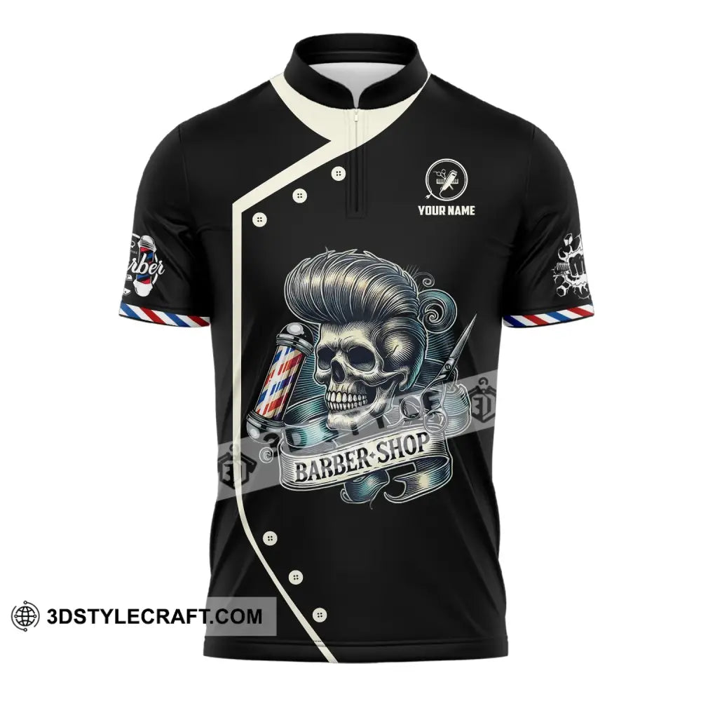 Unisex Shirt Custom Name Barber Polo Long Sleeve Shop Uniform Zipper / S T-Shirt