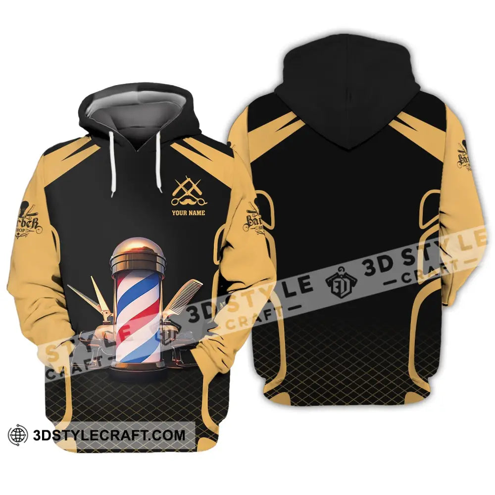 Unisex Shirt Custom Name Barber T-Shirt Hairstylist Apparel For Shop Hoodie / S