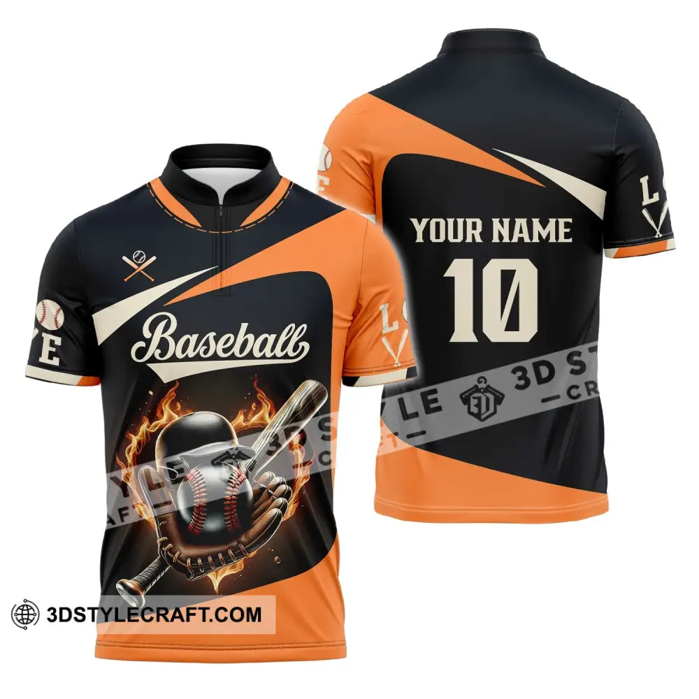 Unisex Shirt - Custom Name Baseball Zipper Polo / S T-Shirt