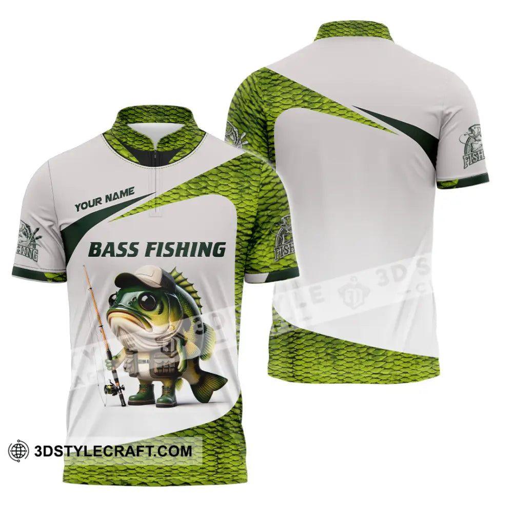 Unisex Shirt Custom Name Bass Fishing Lover Hoodie Zipper Polo / S T-Shirt