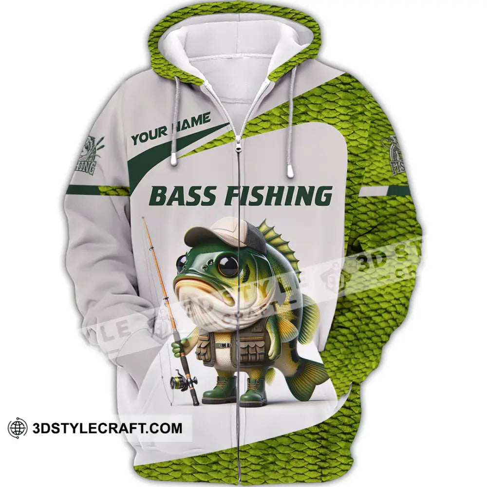Unisex Shirt Custom Name Bass Fishing Lover Hoodie Zipper / S T-Shirt