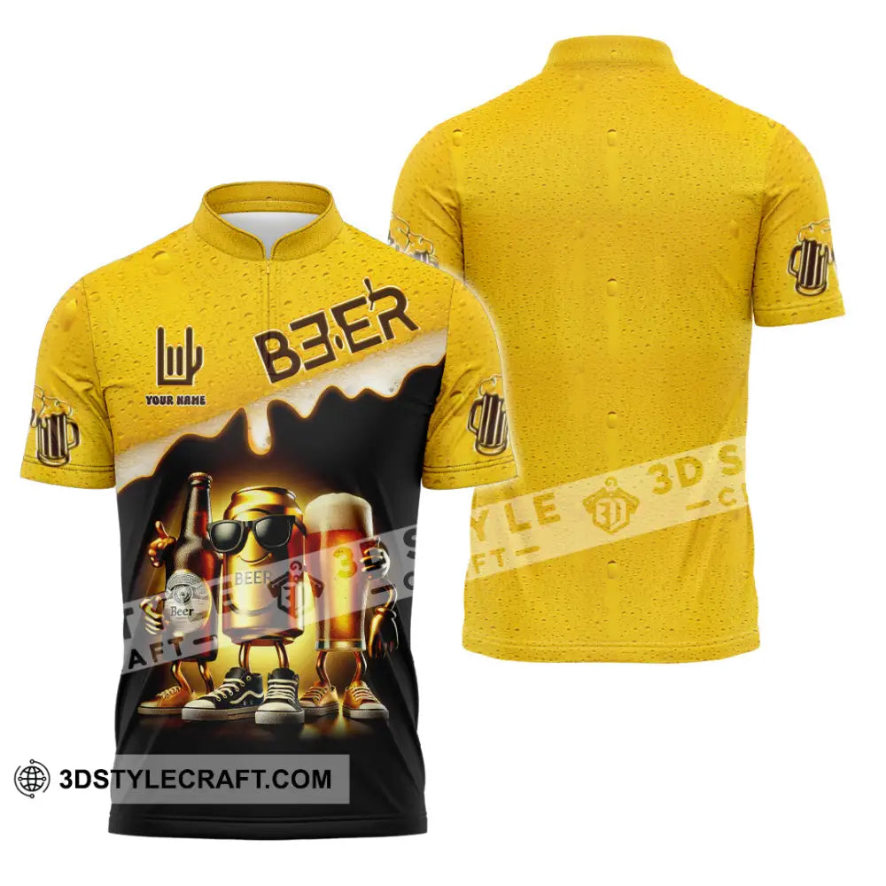 Unisex Shirt Custom Name Beer Polo Long Sleeve Zipper / S T-Shirt