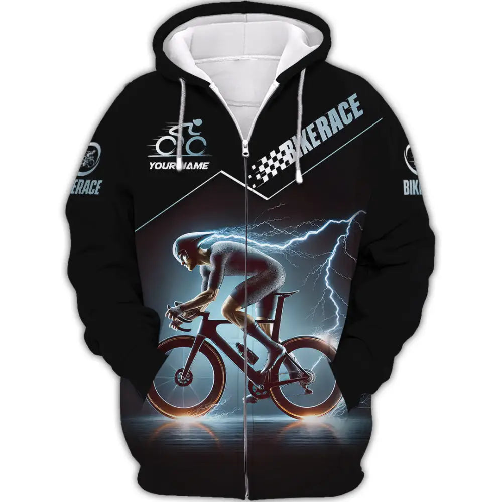 Unisex Shirt Custom Name Bike Race Polo Long Sleeve Zipper Hoodie / S T-Shirt