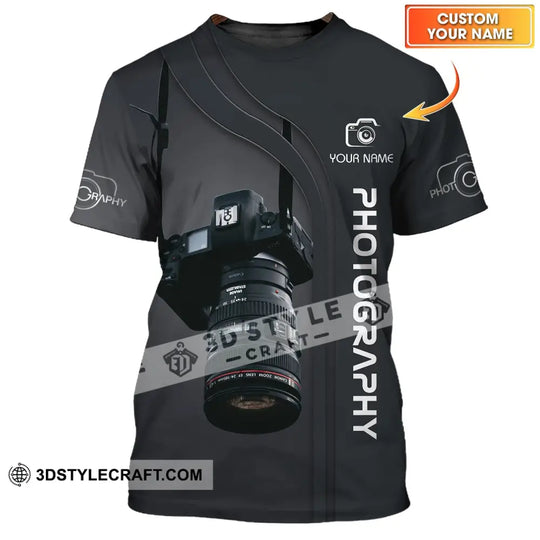 Unisex Shirt - Custom Name Black Shirt - Camera Photographer Shirt style option 1