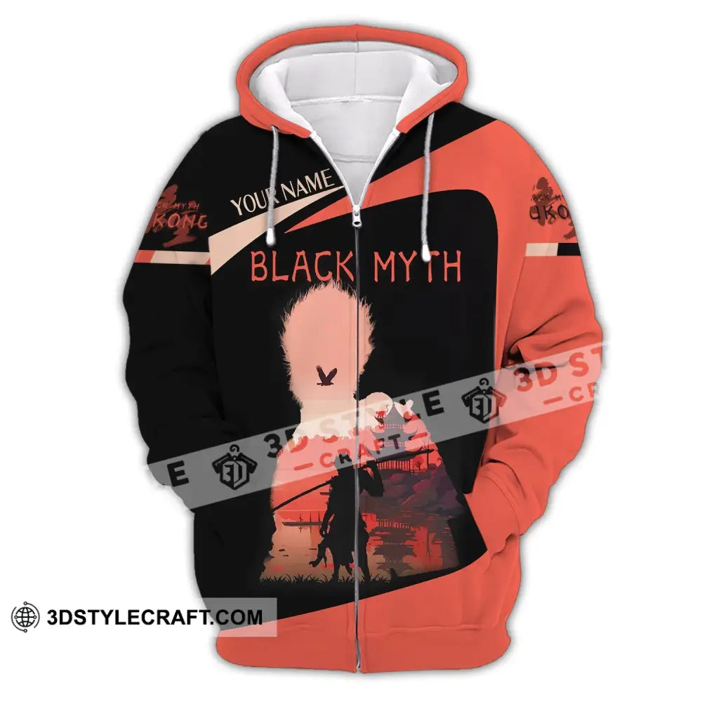 Unisex Shirt Custom Name Black Myth Wukong Polo Long Sleeve Gift For Game Lover Zipper Hoodie / S