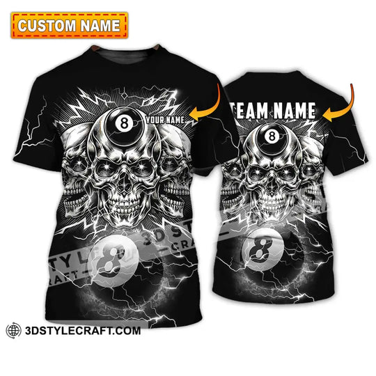 Unisex Shirt - Custom Name Black Skull Billiard Shirt style option 1