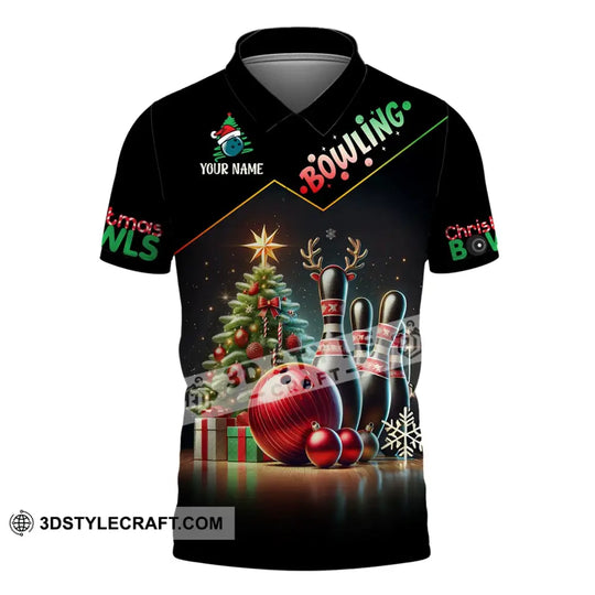Unisex Shirt, Custom Name Bowling Christmas Shirt, Bowling Love Shirt, Christmas Gift style option 4