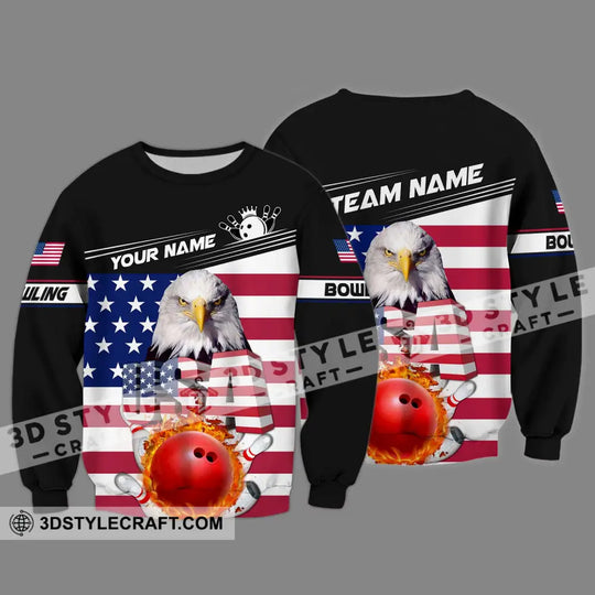 Unisex Shirt - Custom Name Bowling Lover Shirt, America Flag Bowling style option 4