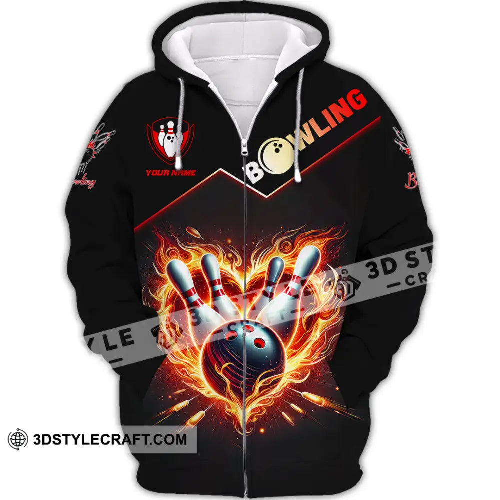 Unisex Shirt Custom Name Bowling Polo Long Sleeve Zipper Hoodie / S T-Shirt