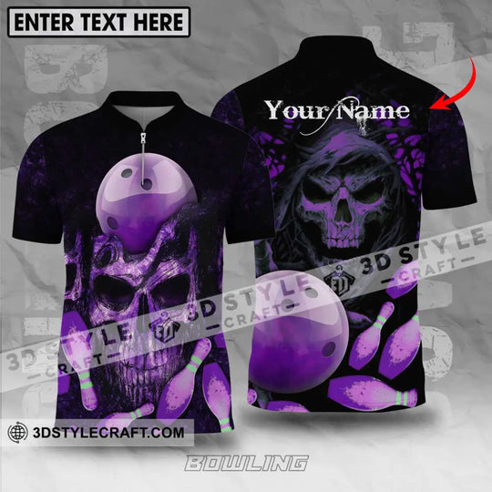 Unisex Shirt - Custom Name Bowling Purple Skull Shirt style option 1