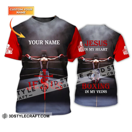 Unisex Shirt - Custom Name Boxing Shirt - Gift For Boxing Lover, Jeus In My Heart Boxing In My Veins style option 1