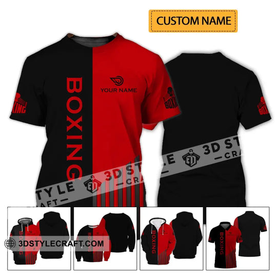 Unisex Shirt - Custom Name Boxing Shirt - Gift For Boxing Player, Black And Red Boxing 3D Shirt style option 2