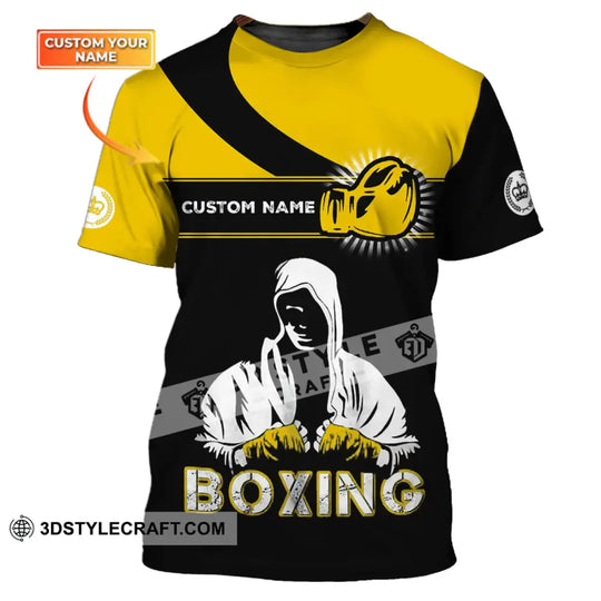 Unisex Shirt - Custom Name Boxing Shirt - Gift For Boxing Player, Black And Yellow Boxing Shirt style option 1
