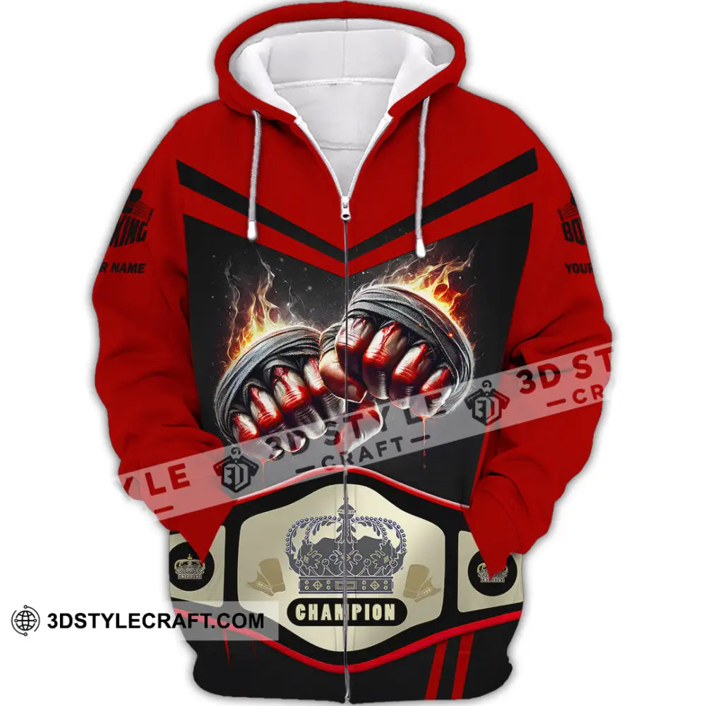 Unisex Shirt Custom Name Boxing Long Sleeve T-Shirt Zipper Hoodie / S T-Shirt