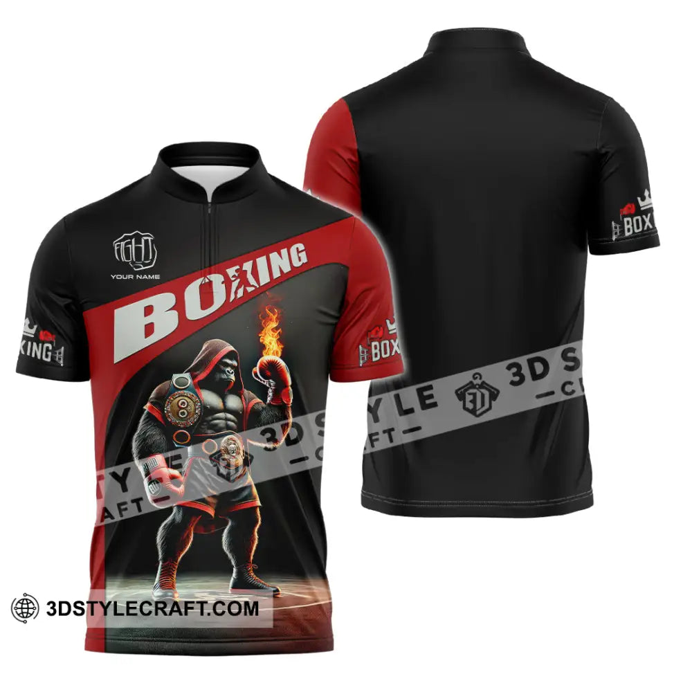 Unisex Shirt Custom Name Boxing Long Sleeve T-Shirt Zipper Polo / S T-Shirt