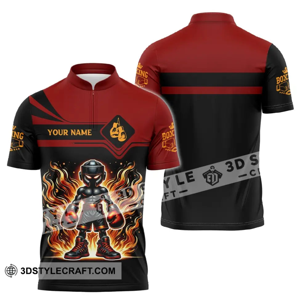 Unisex Shirt Custom Name Boxing Lover T-Shirt Gift Zipper Polo / S T-Shirt