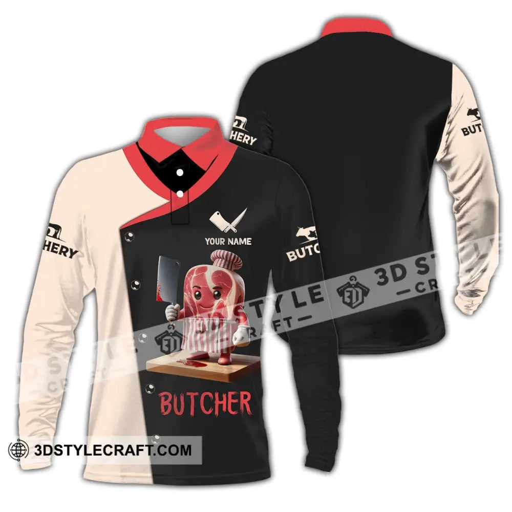 Unisex Shirt Custom Name Butcher Gift Long Sleeve Polo / S T-Shirt