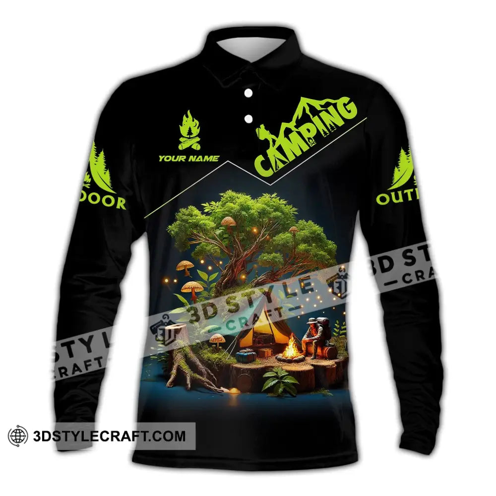 Unisex Shirt Custom Name Camping Gift For Lover Long Sleeve Polo / S T-Shirt
