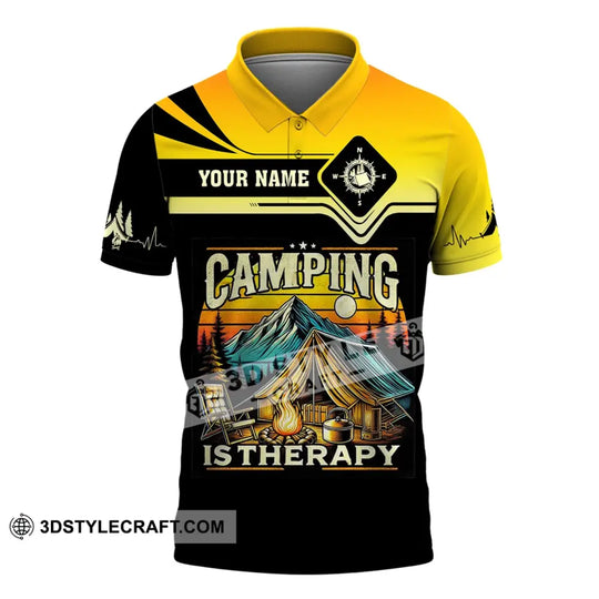 Unisex Shirt, Custom Name Camping Shirt, Camping Is Therapy, Camping Hoodie Polo Shirt style option 4