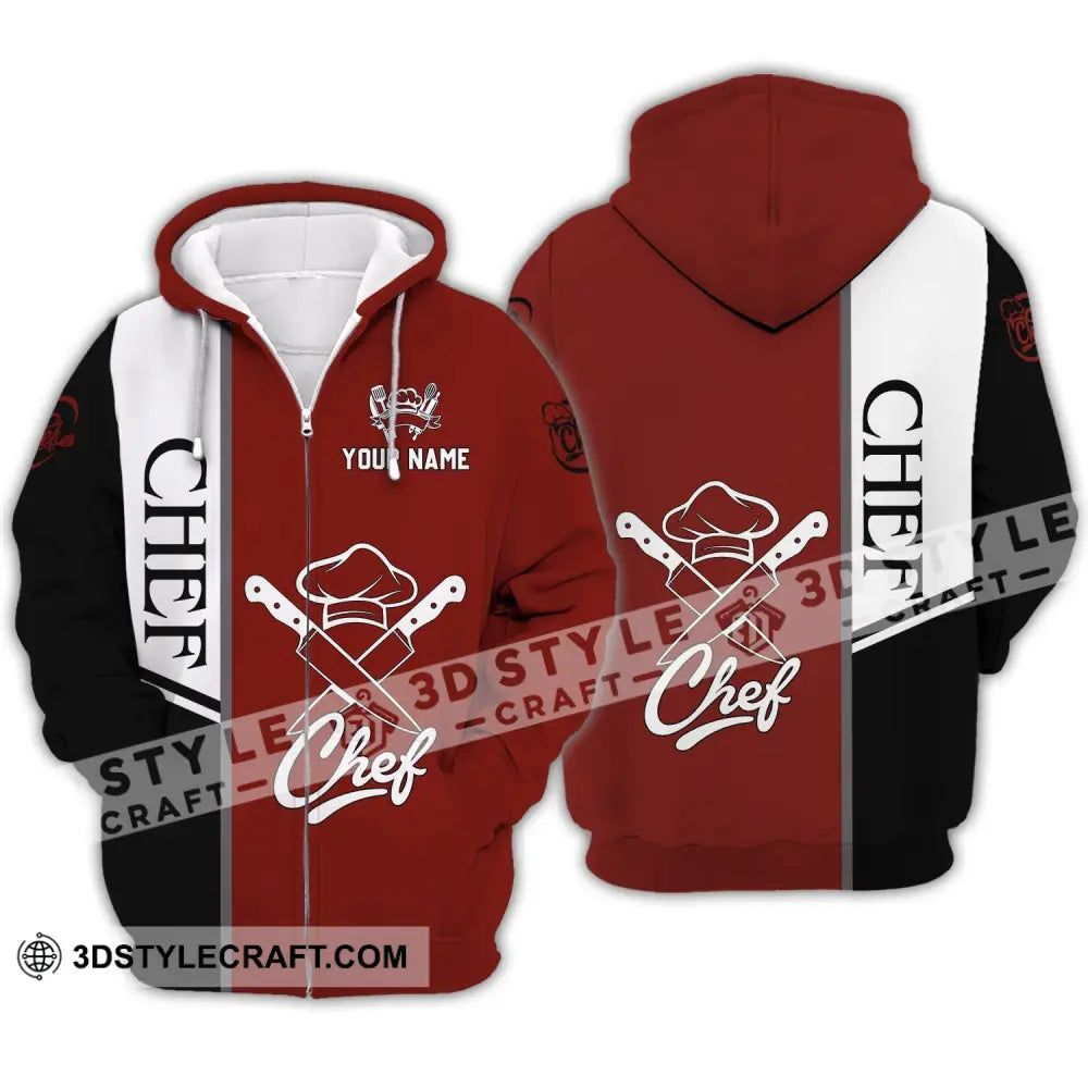 Unisex Shirt - Custom Name Chef Black White And Red Zipper Hoodie / S T-Shirt