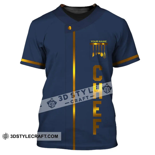 Unisex Shirt - Custom Name Shirt - Chef Dark Blue And Gold Line Shirt style option 2