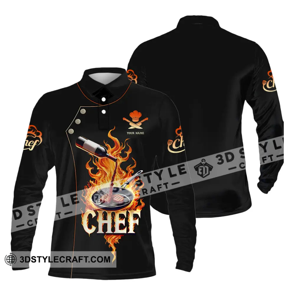 Unisex Shirt Custom Name Chef Polo Long Sleeve / S T-Shirt