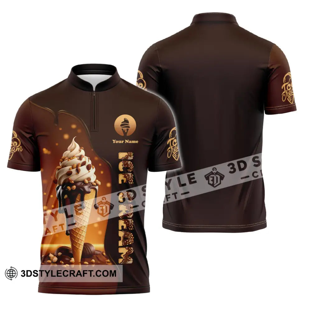 Unisex Shirt Custom Name Chocolate Ice Cream Lover Zipper Polo / S T-Shirt