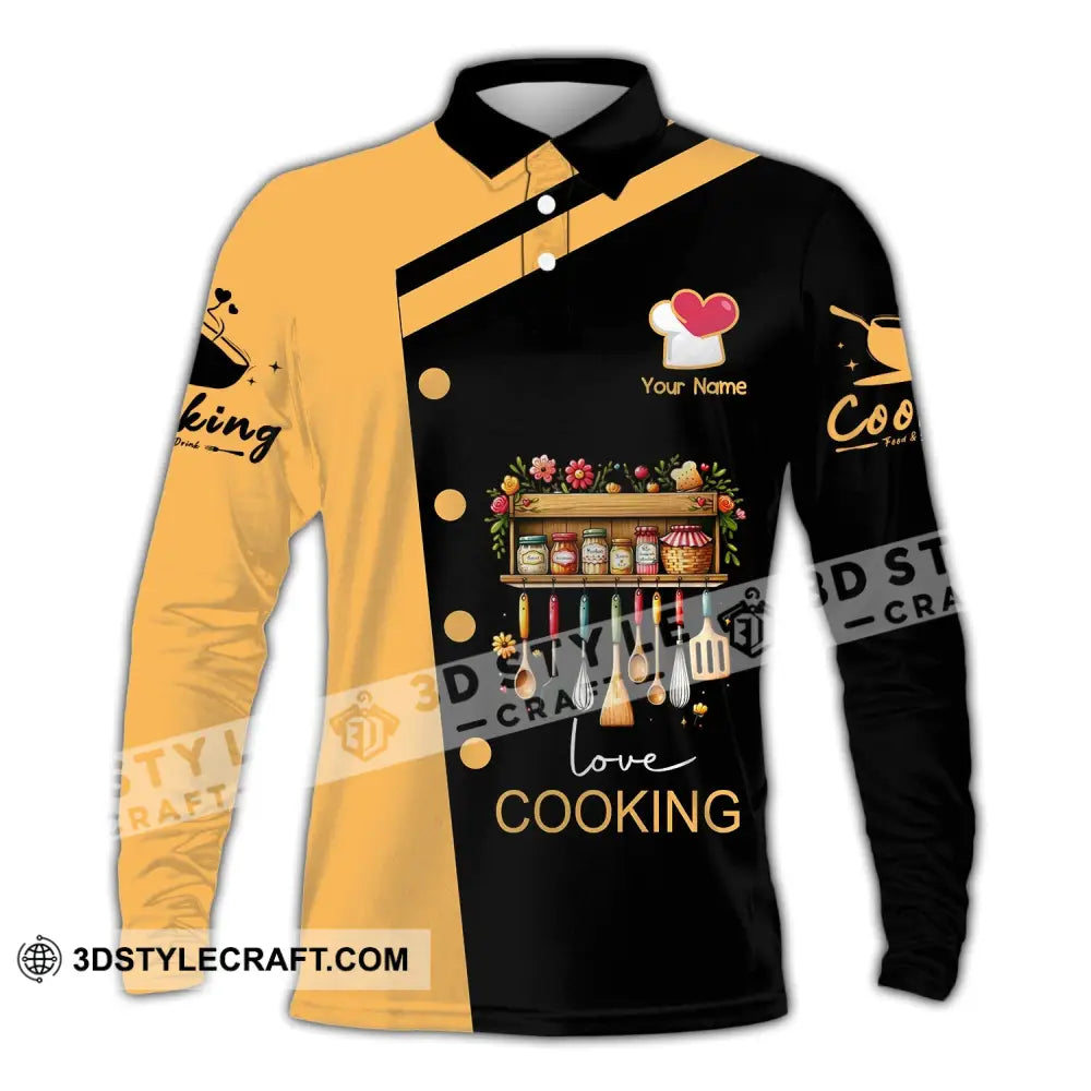 Unisex Shirt - Custom Name Cooking Long Sleeve Polo / S T-Shirt