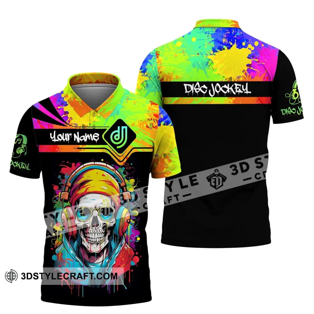 Unisex Shirt Custom Name Disc Jockey Dj Skull Hoodie Polo Long Sleeve Gift For / S T-Shirt