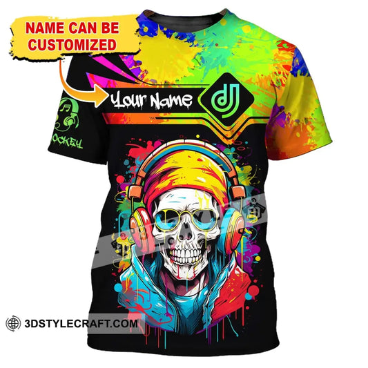 Unisex Shirt Custom Name Disc Jockey Dj Skull Hoodie Polo Long Sleeve Gift For T-Shirt