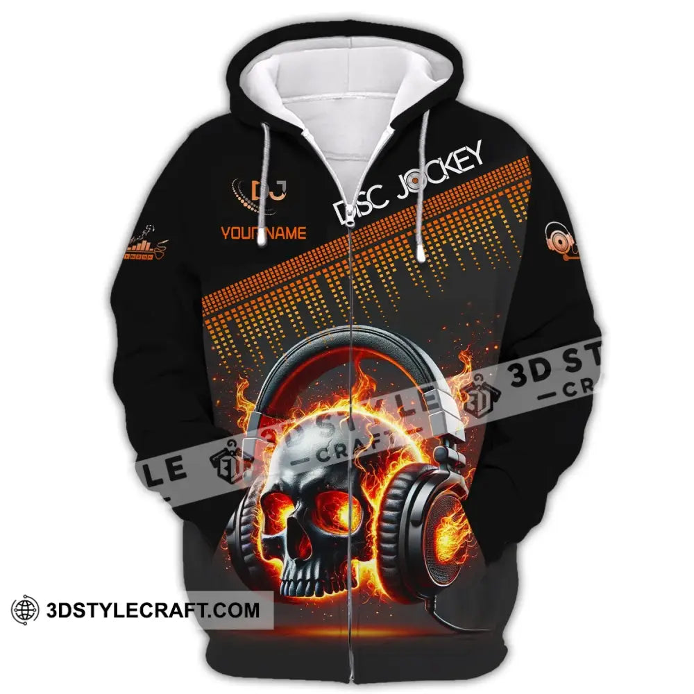 Unisex Shirt Custom Name Disc Jockey Dj Skull Hoodie Polo Long Sleeve Gift For Zipper / S T-Shirt