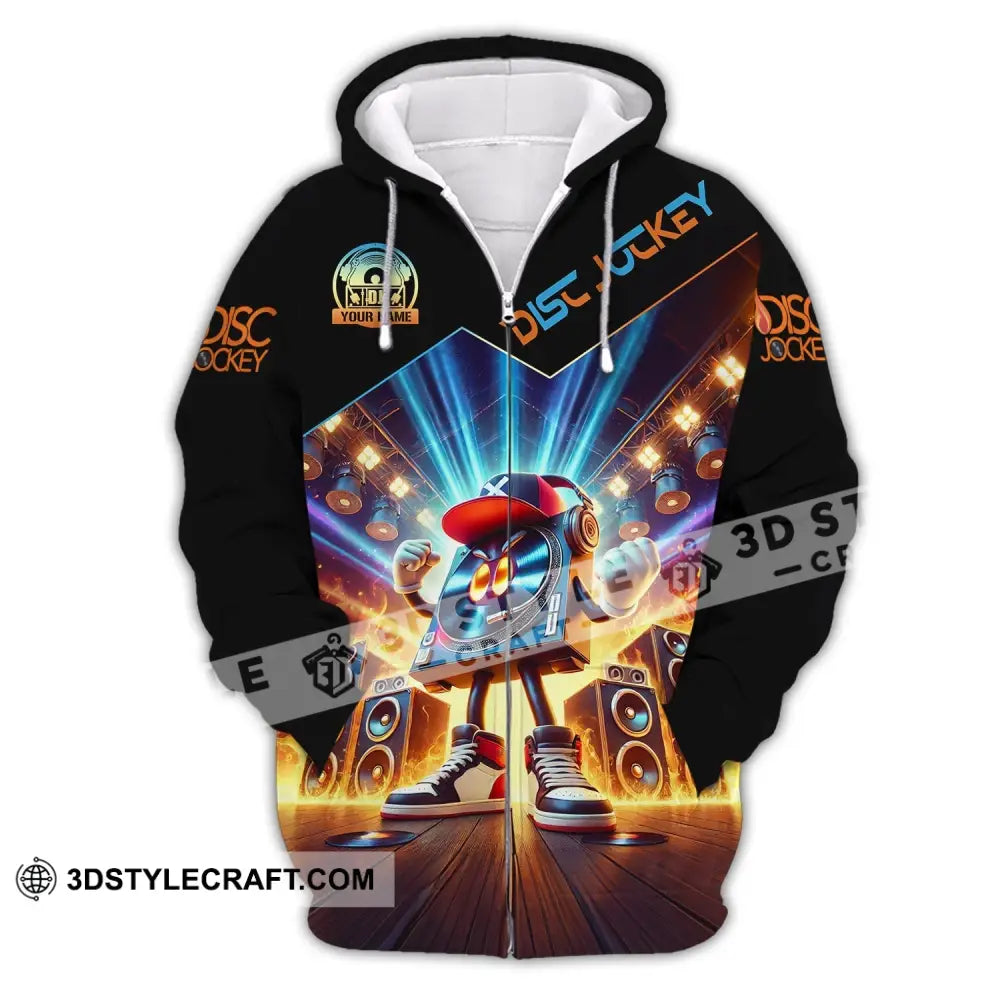 Unisex Shirt Custom Name Disc Jockey Music Heart Dj Hoodie Polo Long Sleeve Zipper / S T-Shirt