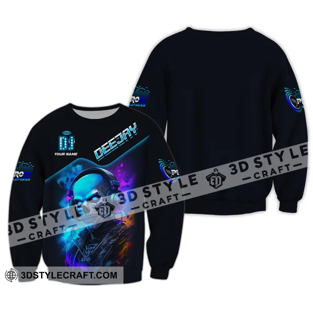 Unisex Shirt Custom Name Disc Jockey T-Shirt Deejay Dj Skull Gift For Long Sleeve / S