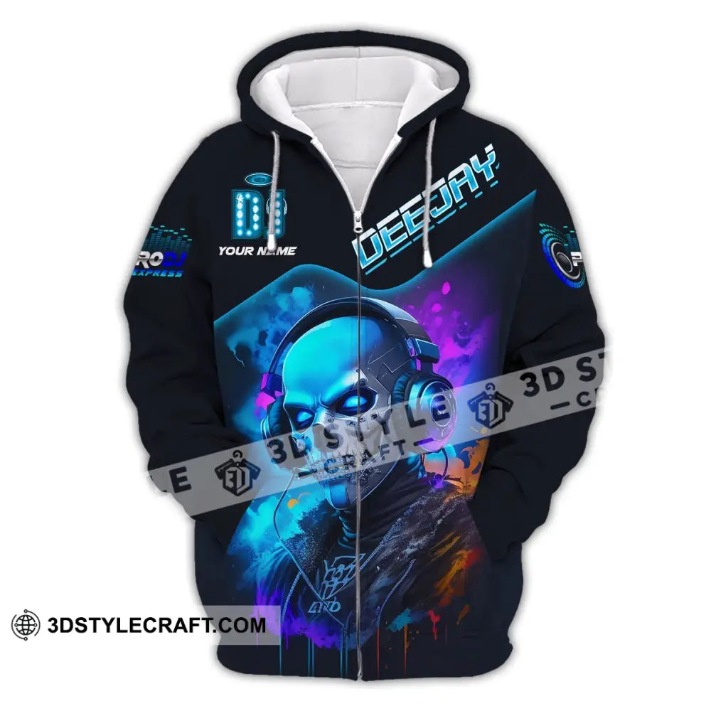 Unisex Shirt Custom Name Disc Jockey T-Shirt Deejay Dj Skull Gift For Zipper Hoodie / S