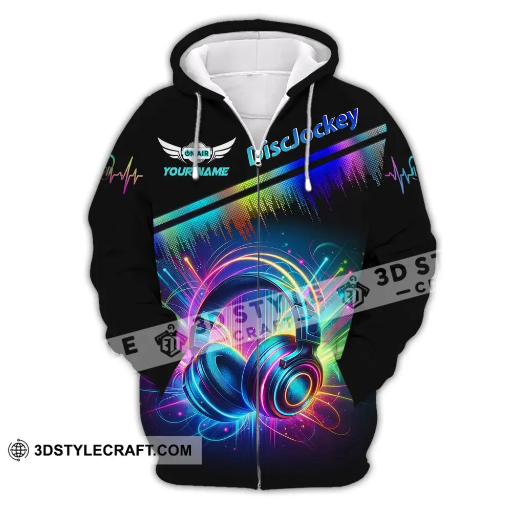 Unisex Shirt Custom Name Disc Jockey T-Shirt Music Lover Dj Zipper Hoodie / S