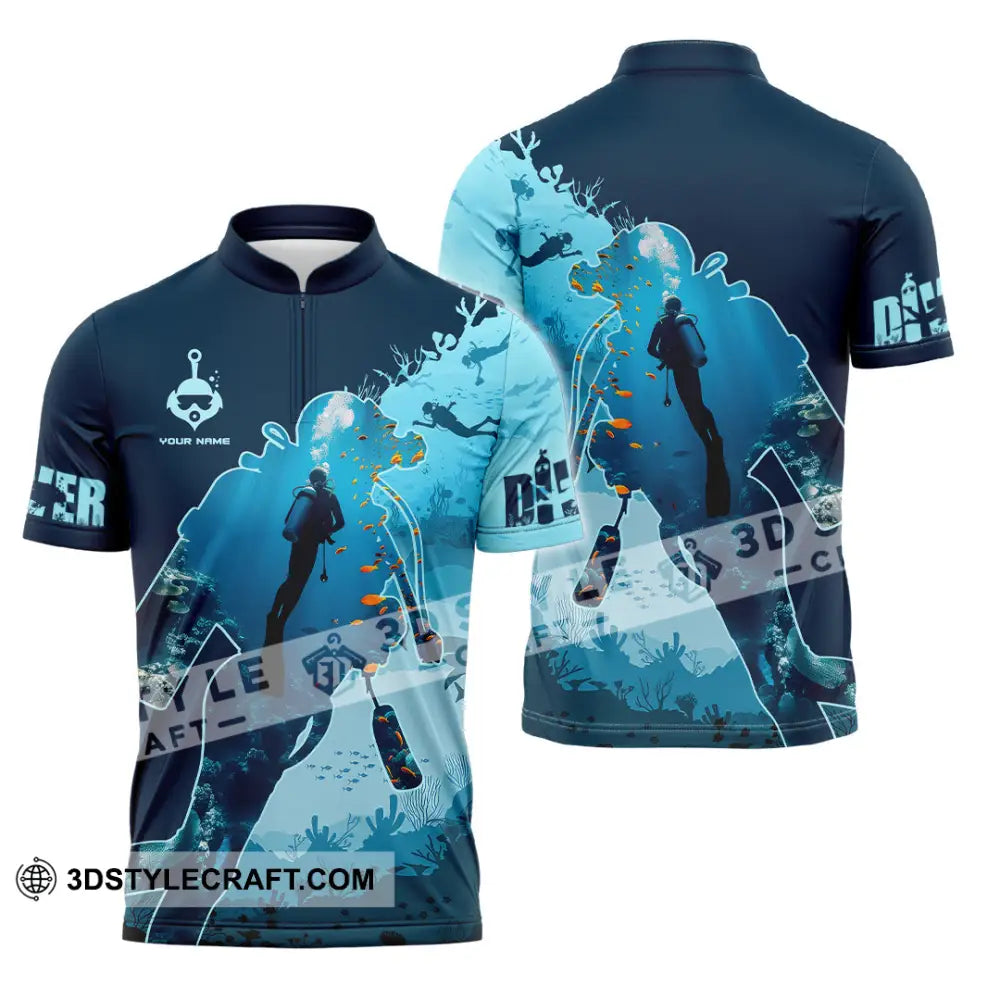 Unisex Shirt Custom Name Diver Diving Gift Zipper Polo / S T-Shirt