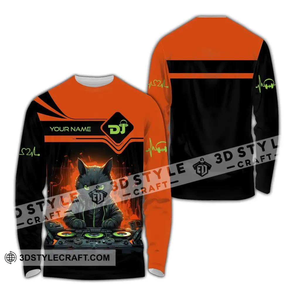 Unisex Shirt Custom Name Dj Cat Hoodie Polo Long Sleeve / S T-Shirt