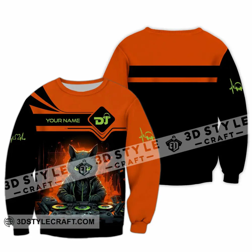 Unisex Shirt Custom Name Dj Cat Hoodie Polo Long Sleeve / S T-Shirt