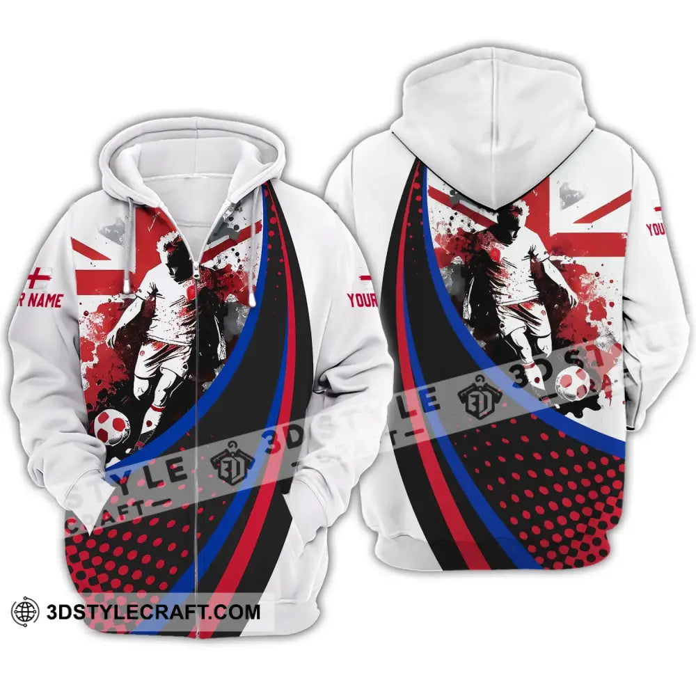 Unisex Shirt - Custom Name England National Team Red And White Color Zipper Hoodie / S T-Shirt