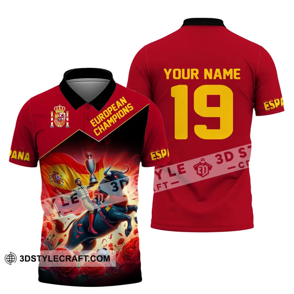 Unisex Shirt Custom Name España Football Polo Euro 2024 Espana Hoodie Long Sleeve / S T-Shirt