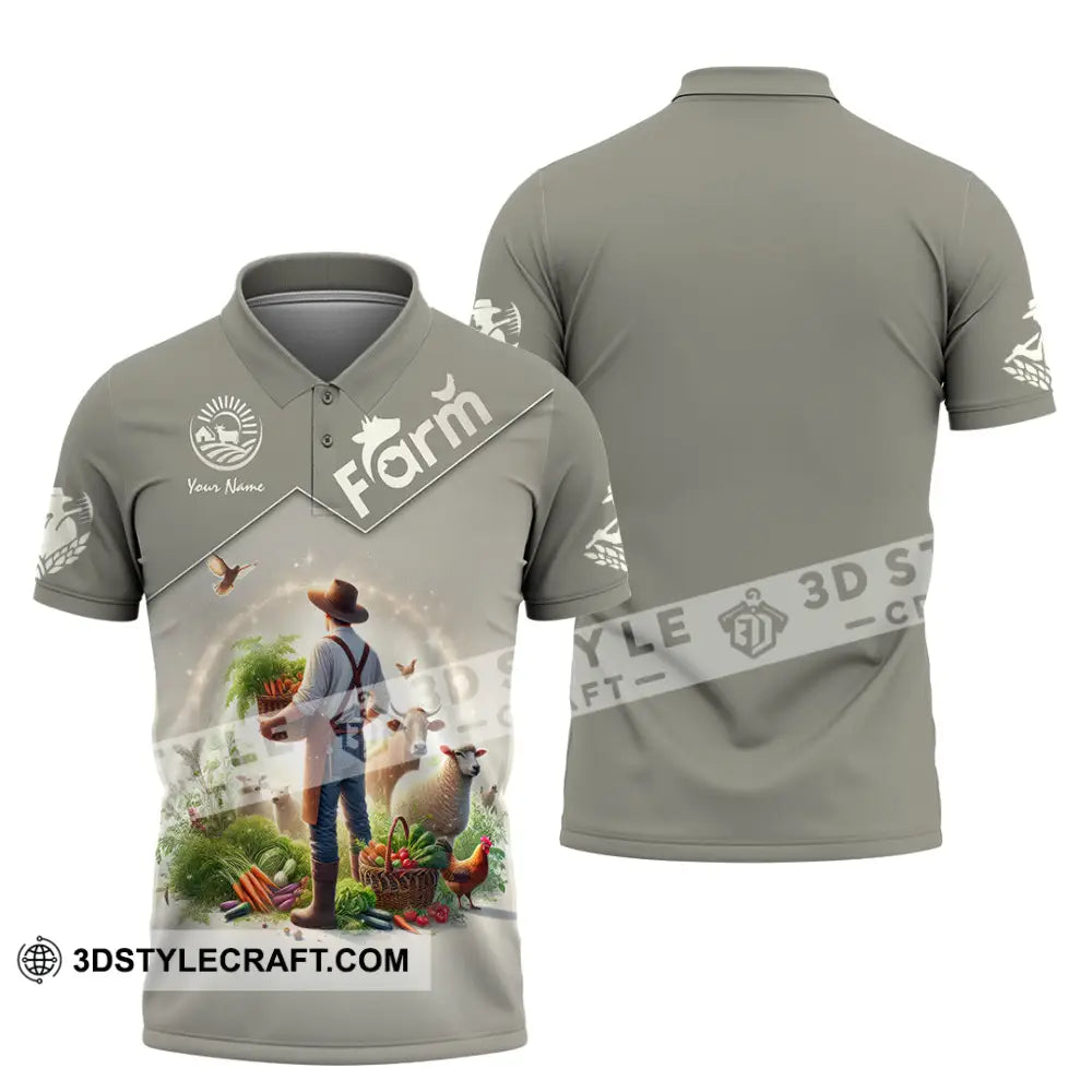 Unisex Shirt Custom Name Farmer Long Sleeve Polo / S T-Shirt