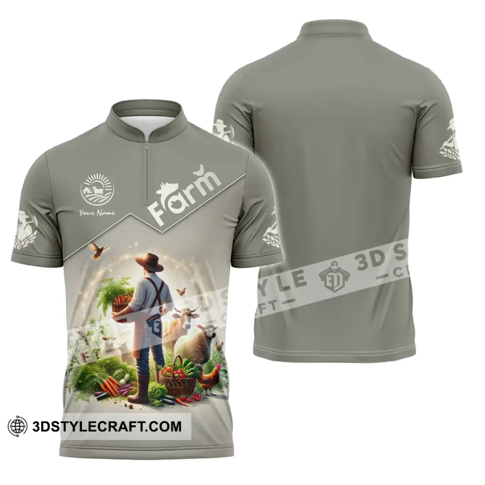 Unisex Shirt Custom Name Farmer Long Sleeve Polo Zipper / S T-Shirt