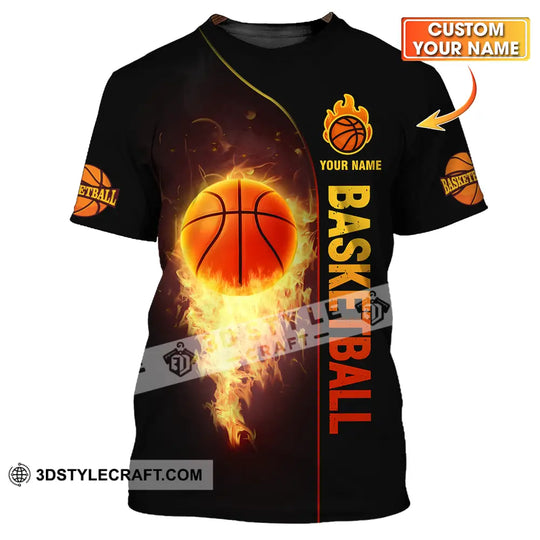 Unisex Shirt - Custom Name Fire Basketball Ball Shirt style option 1