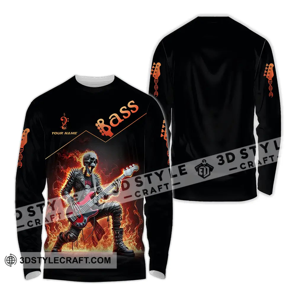 Unisex Shirt - Custom Name Fire Bass Long Sleeve / S T-Shirt