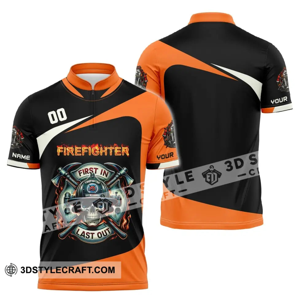 Unisex Shirt Custom Name Fire Fighter T-Shirt For Firefighter T-Shirt Polo Zipper / S