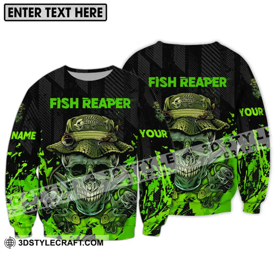 Unisex Shirt - Custom Name Fisher Shirt, Fish Reaper Green Skull style option 4